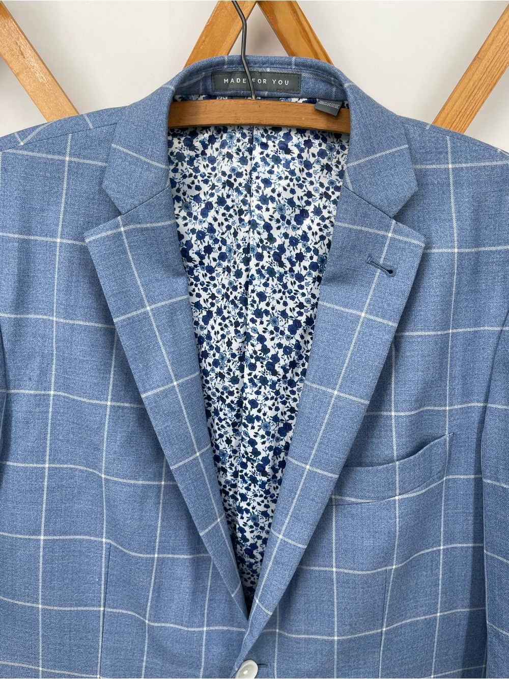 ⭐️Windowpane Light Blue Sport Made for You - Tailored Casual Blazer 100% Wool